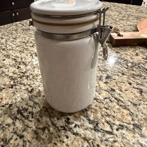 Vintage White Ceramic Canister | Clamp Lid | Farmhouse Cottage Kitchen Decor